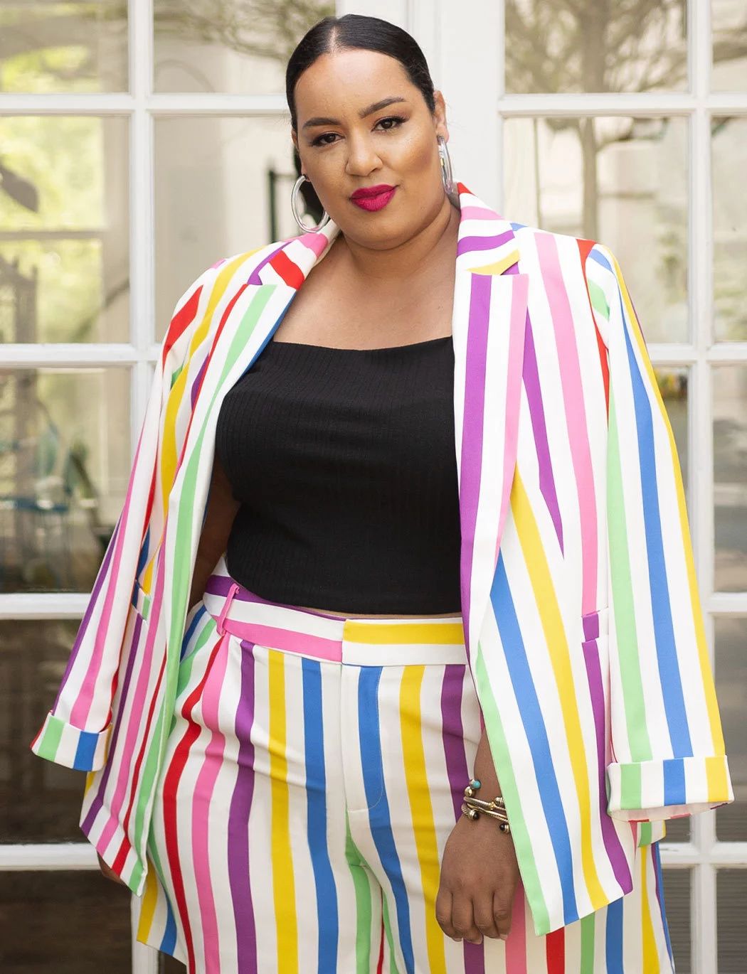 Rainbow Stripe Relaxed Blazer | Women's Plus Size Coats + Jackets | ELOQUII | Eloquii