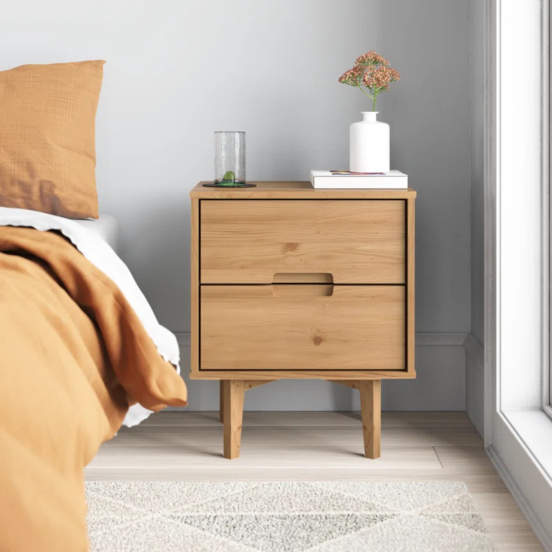 Aizlyn Mid-Century Modern Solid Wood Groove-Handle Nightstands | Wayfair North America