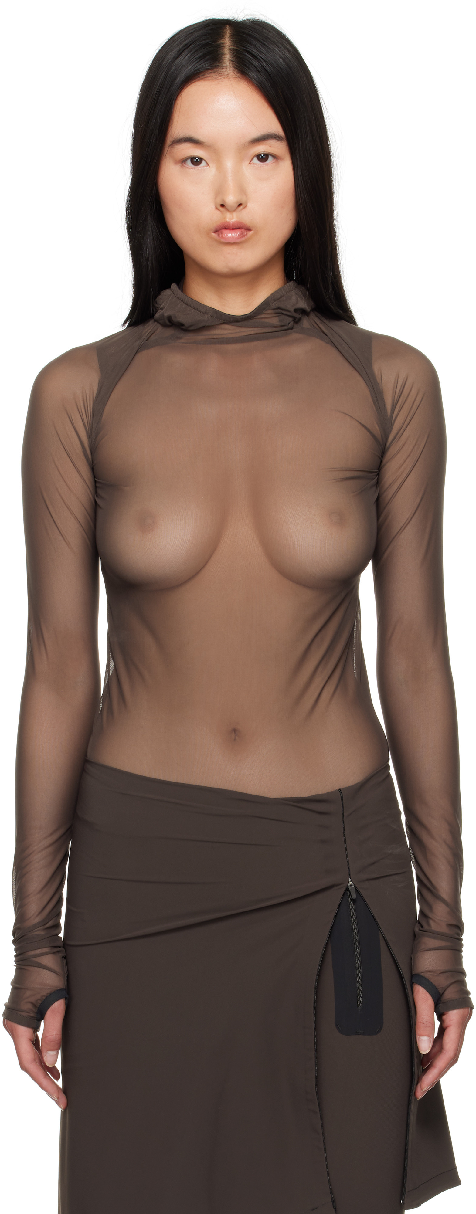 JOHANNA PARV Brown Mesh Hoodie | SSENSE