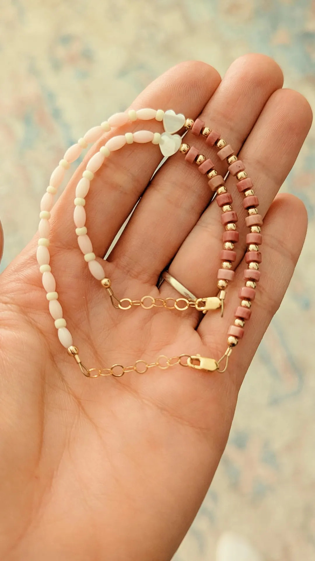 Mommy and Me Pearl Heart Bracelets, Pink and Gold Bracelet, 14k Gold Filled, Heart Jewelry, Heart... | Etsy (US)