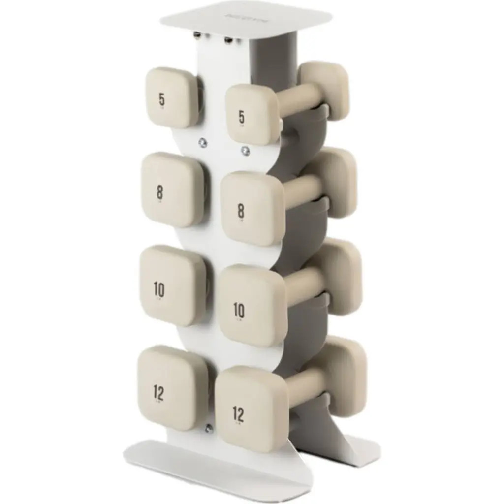 WeGym SafeGrip Dumbbells Medium Set with Dark Rack - 5, 8, 10, 12 lbs in Sandstone at Nordstrom | Nordstrom