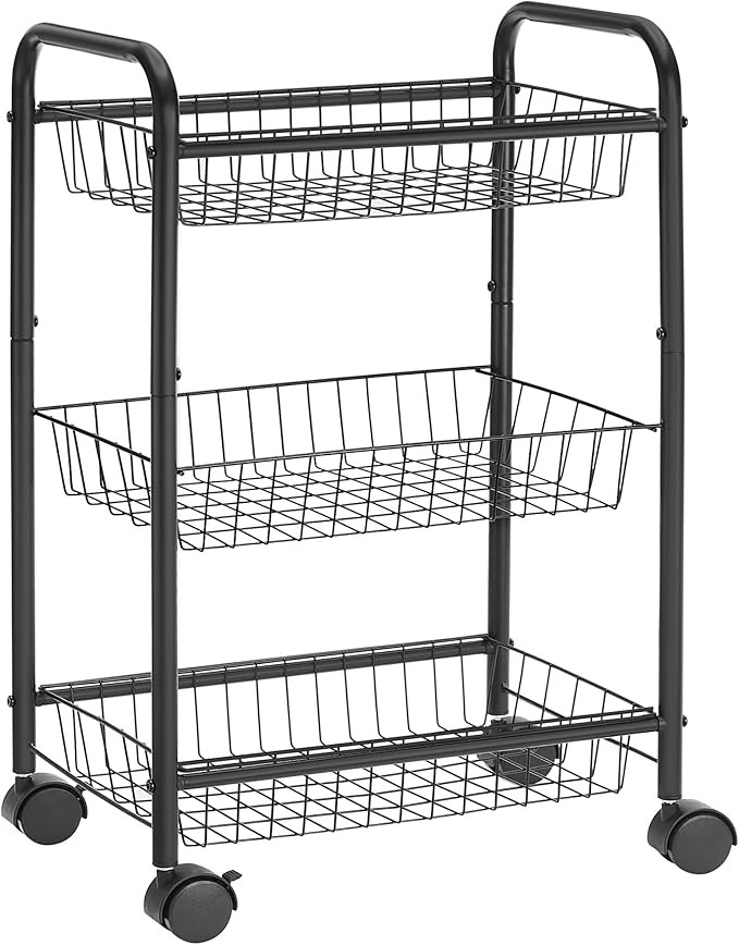 SONGMICS 3-Tier Metal Rolling Cart on Wheels with Baskets, Lockable Utility Trolley with Handles ... | Amazon (US)