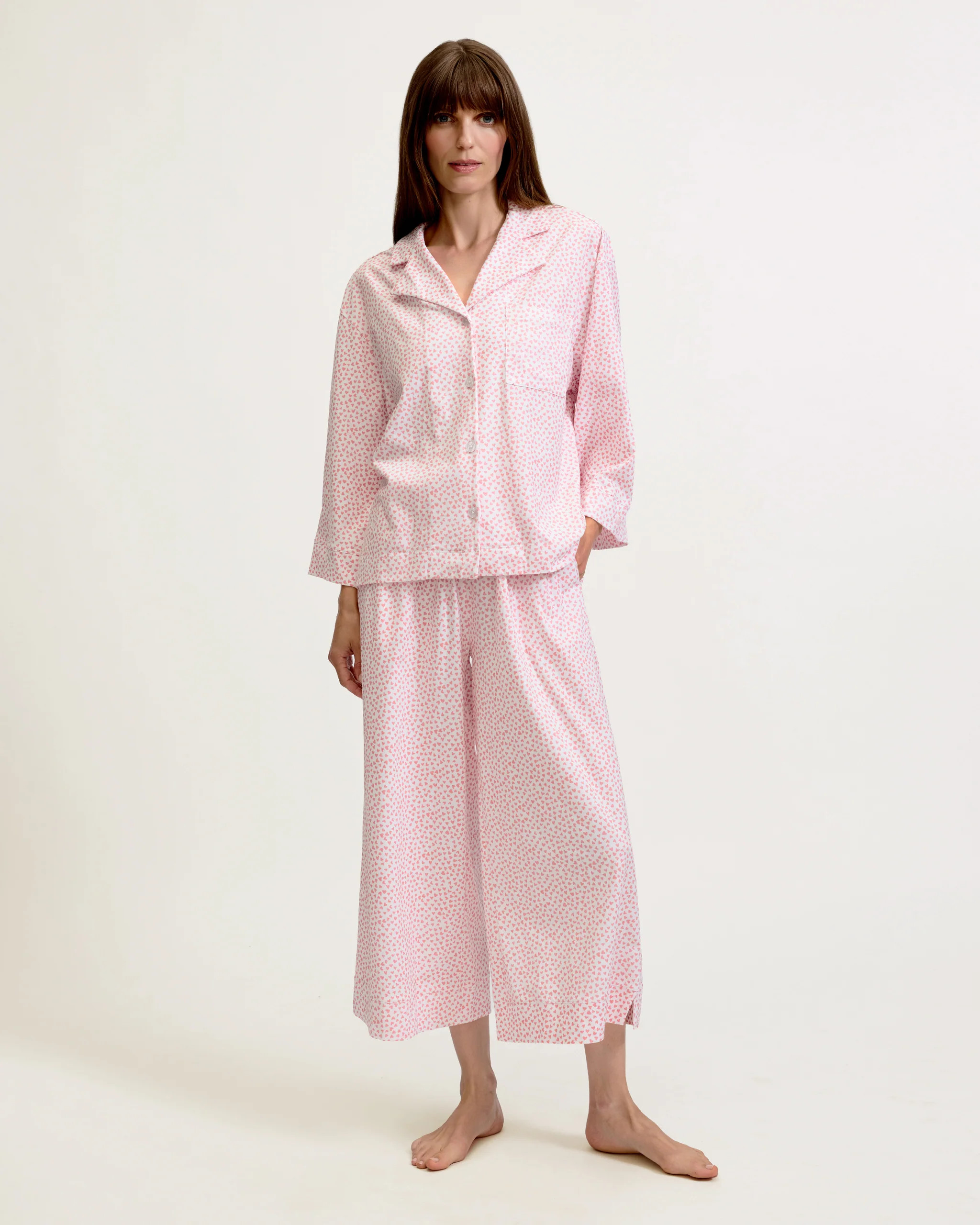 The Olivia Wide Leg Pima Pajama Set in Sweethearts | Petite Plume