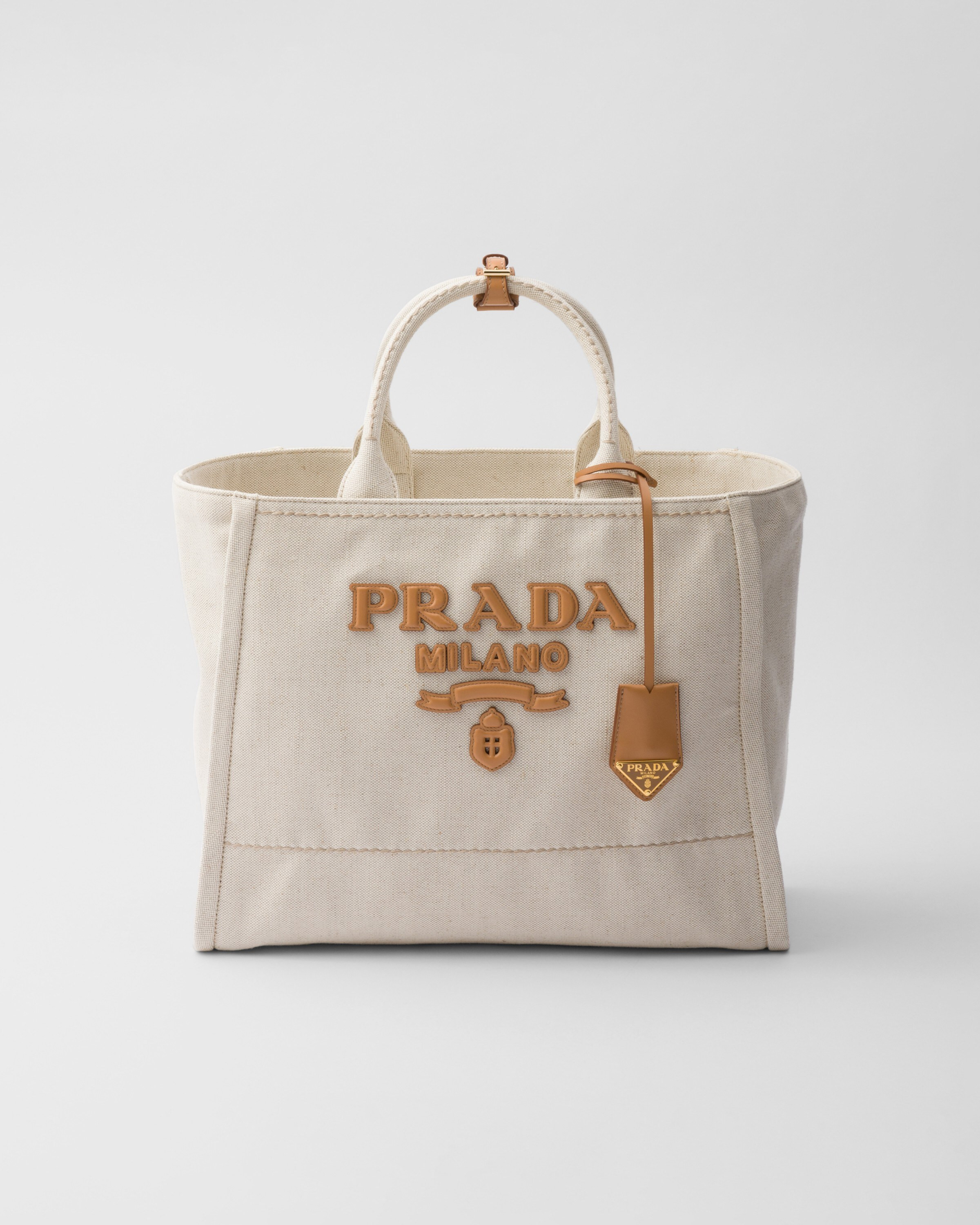Large linen blend tote bag | Prada US