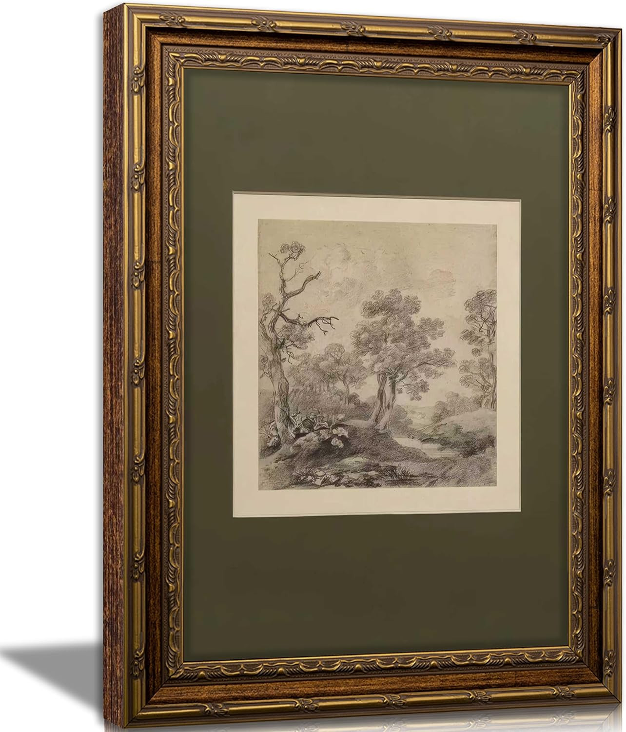 Vintage Gold Framed Wall Art Tree Forest Landscape Painting Canvas Prints Green Gray Tree Natural... | Amazon (US)