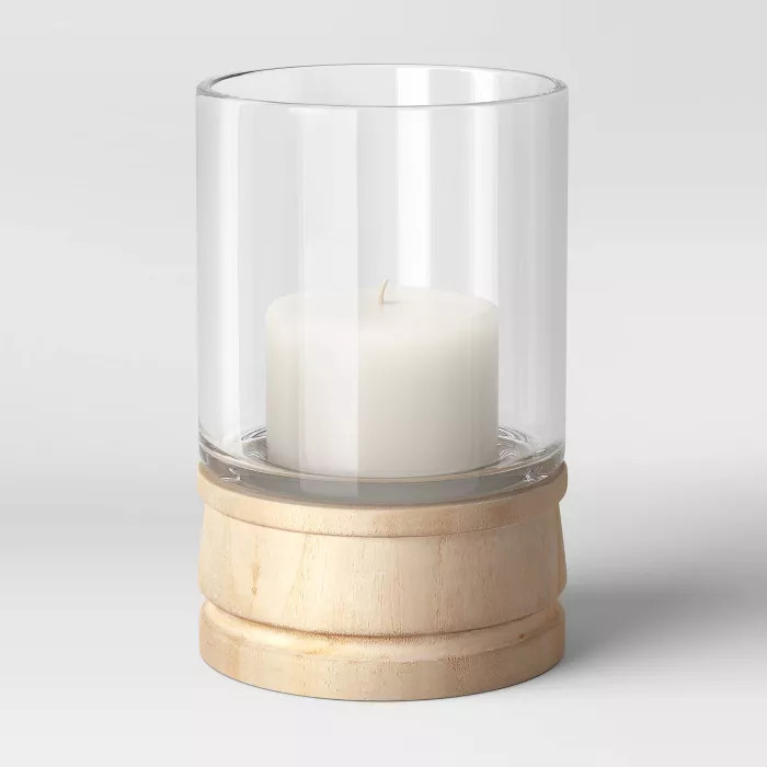 Glass/Wood Hurricane Candle Holder Brown - Threshold™ | Target