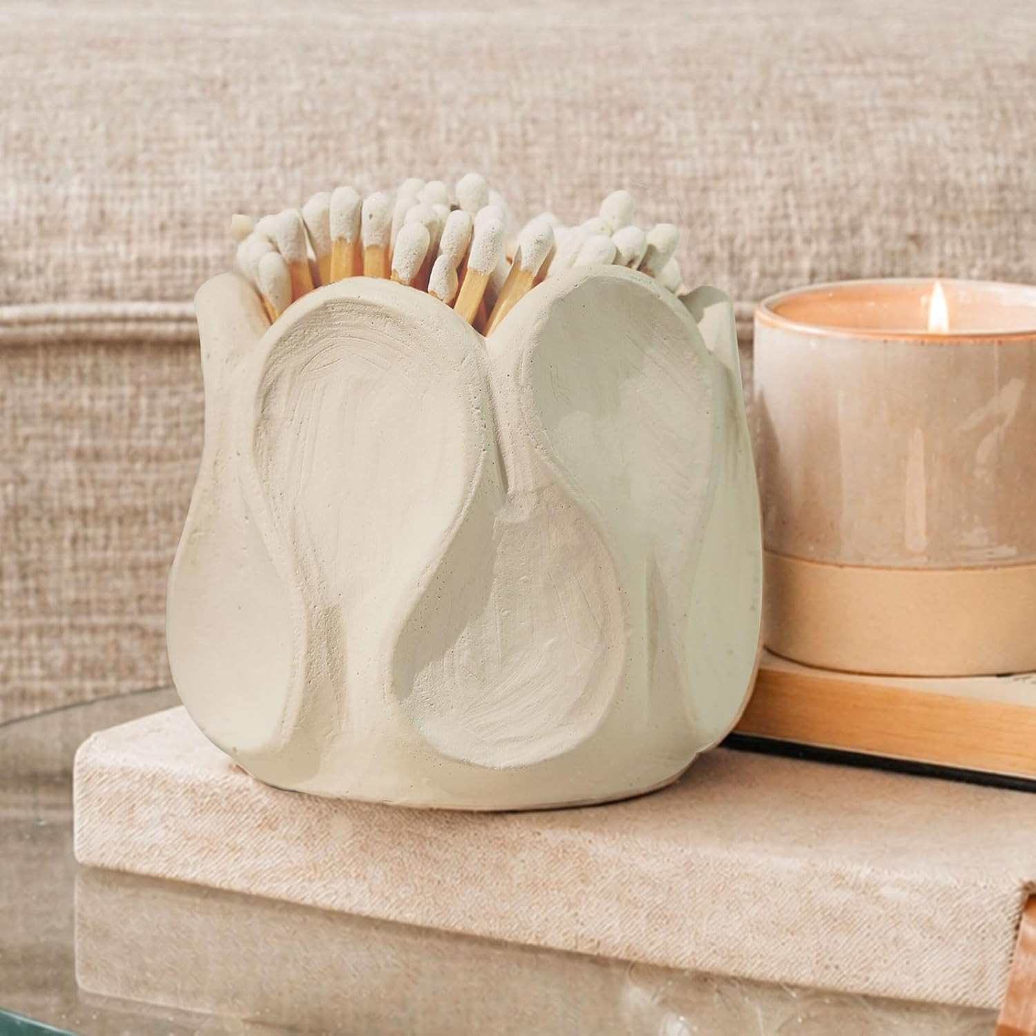 Amazon.com: DINLiAN S Concrete Matches Holder with Striker Large-Beautiful Flower Match in Jar-fo... | Amazon (US)