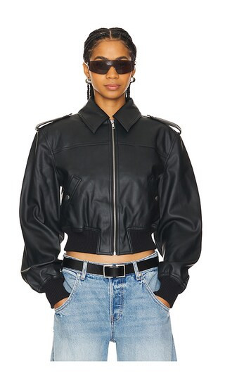 Lovers and Friends Dylan Faux Leather Bomber Jacket in Black. - size S | Revolve Clothing (Global)