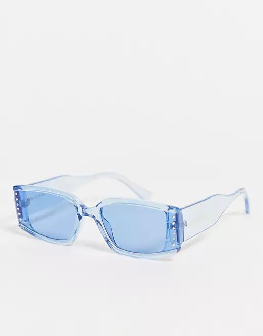 River Island gem rectangle slim sunglasses in bright blue | ASOS | ASOS (Global)