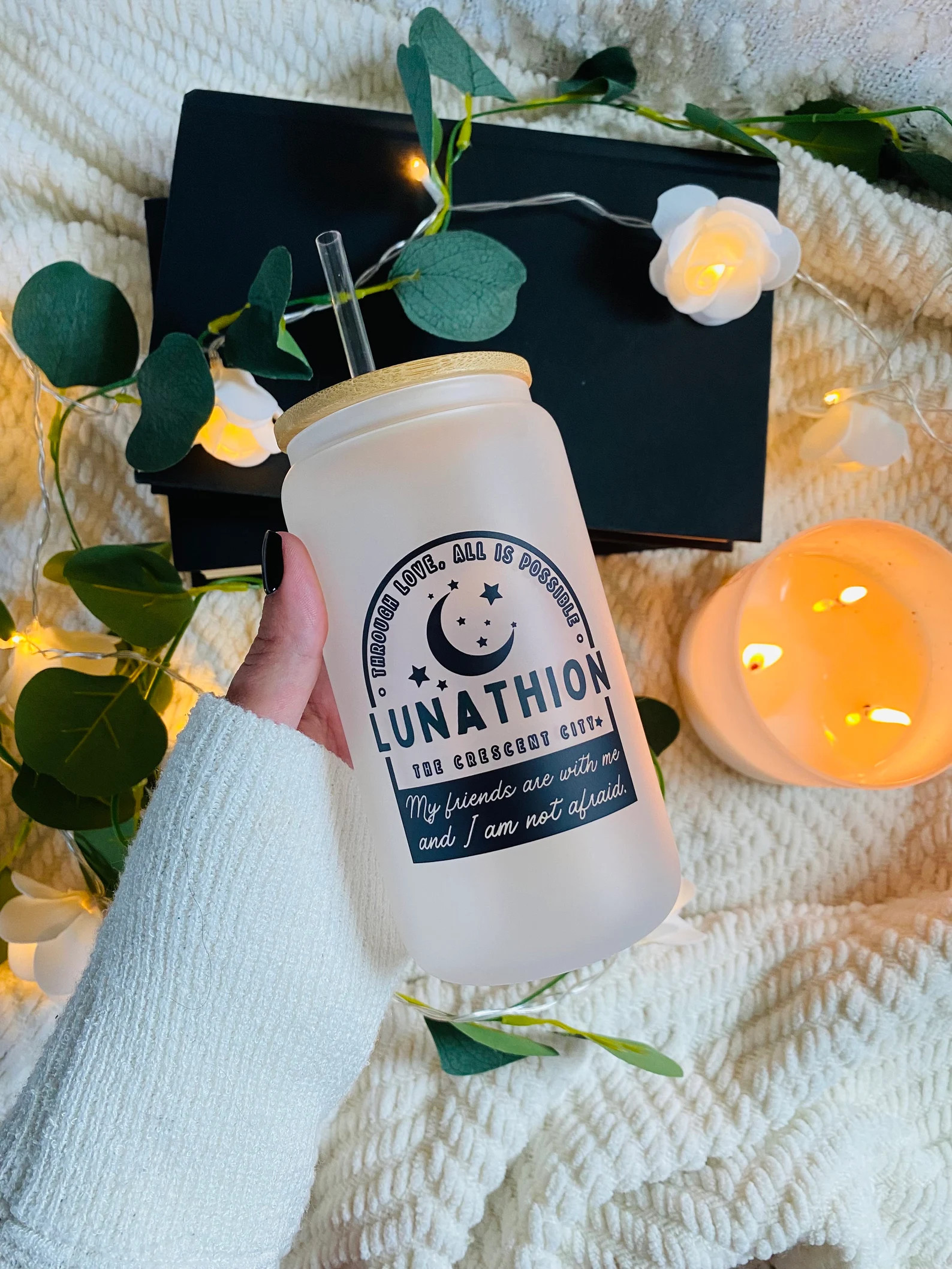 Lunathion / Through Love / All is Possible / 16 Oz Beer Can Glass With Bamboo Lid Plastic Straw /... | Etsy (US)