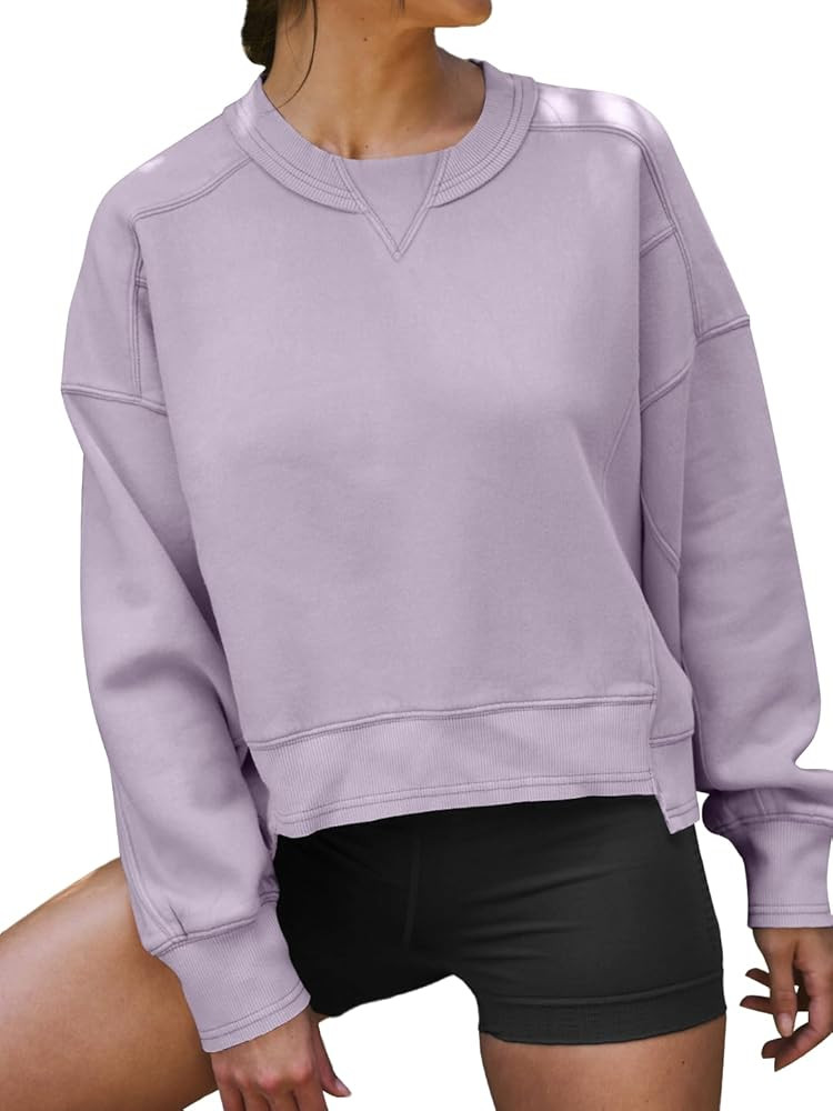 Darong Women's Oversized Cropped Sweatshirts Crewneck Long Sleeve Workout Pullover Hoodies Fall F... | Amazon (US)