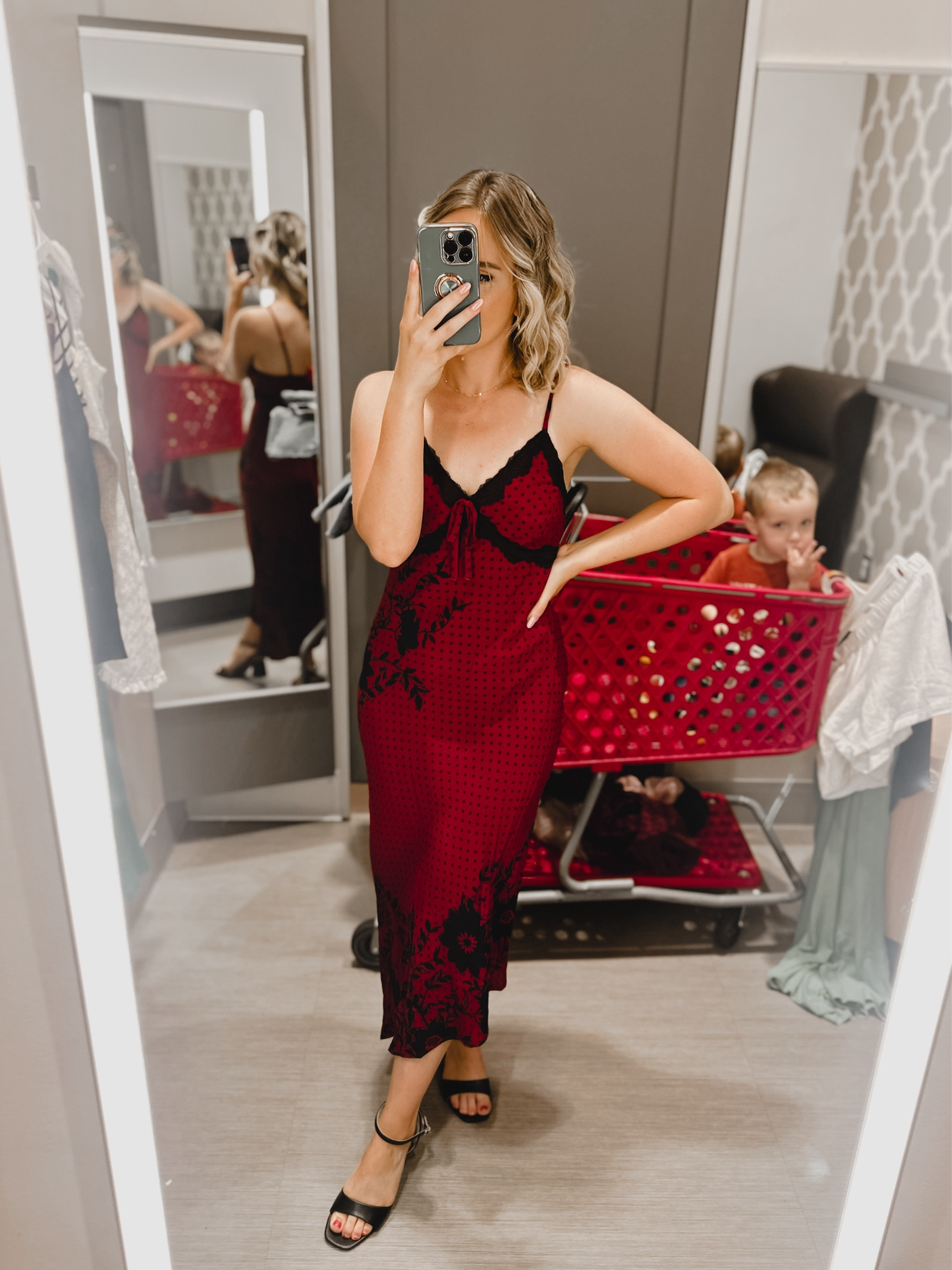 target red lace dress Miss Circle Talia Red Satin Lace Corset Maxi Dress XS