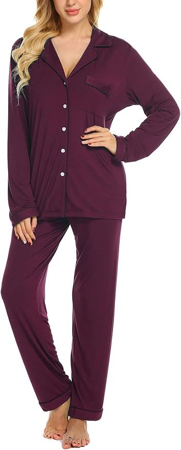 Ekouaer Pajamas Set Long Sleeve Sleepwear Womens Button Down Nightwear Soft Pj Lounge Sets XS-XXL | Amazon (US)