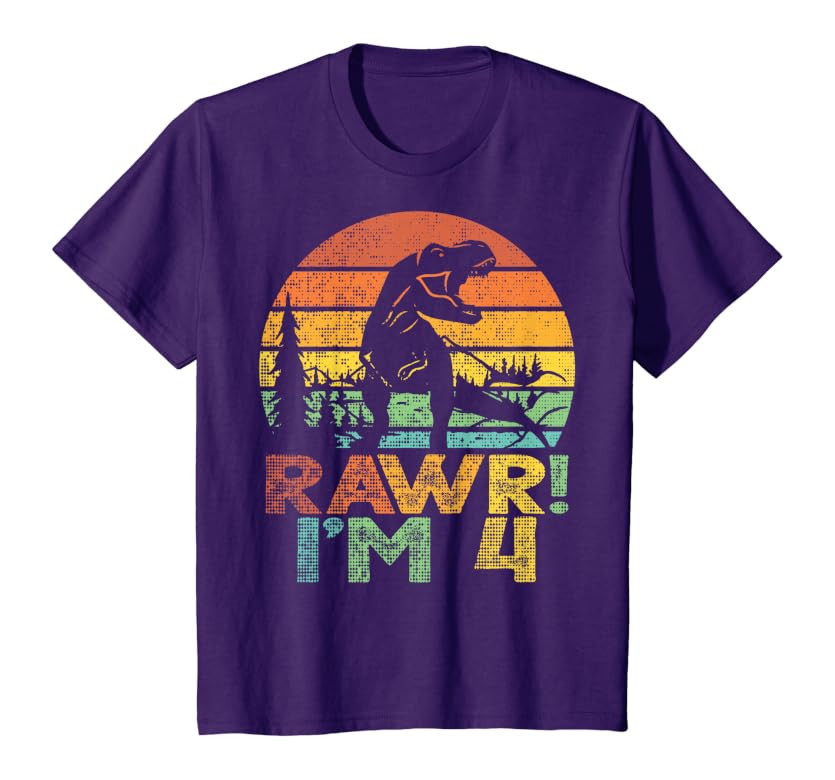 Kids Rawr Im 4 Dinosaur T Rex 4 Year Old Boys 4th Birthday Party T-Shirt | Amazon (US)