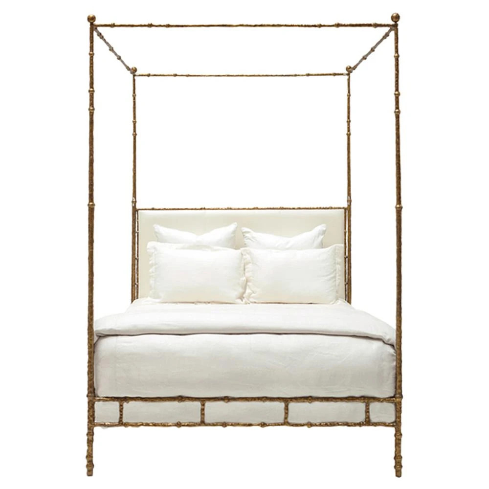 Diego Ivory Sculpted Gold Metal Canopy Bed - King | Kathy Kuo Home