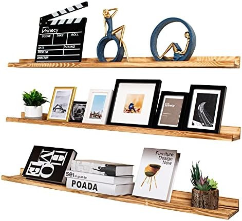 Annecy Floating Shelves Wall Mounted Set of 3, 47 Inch Carbonized Black Solid Wood Shelves for Wa... | Amazon (US)