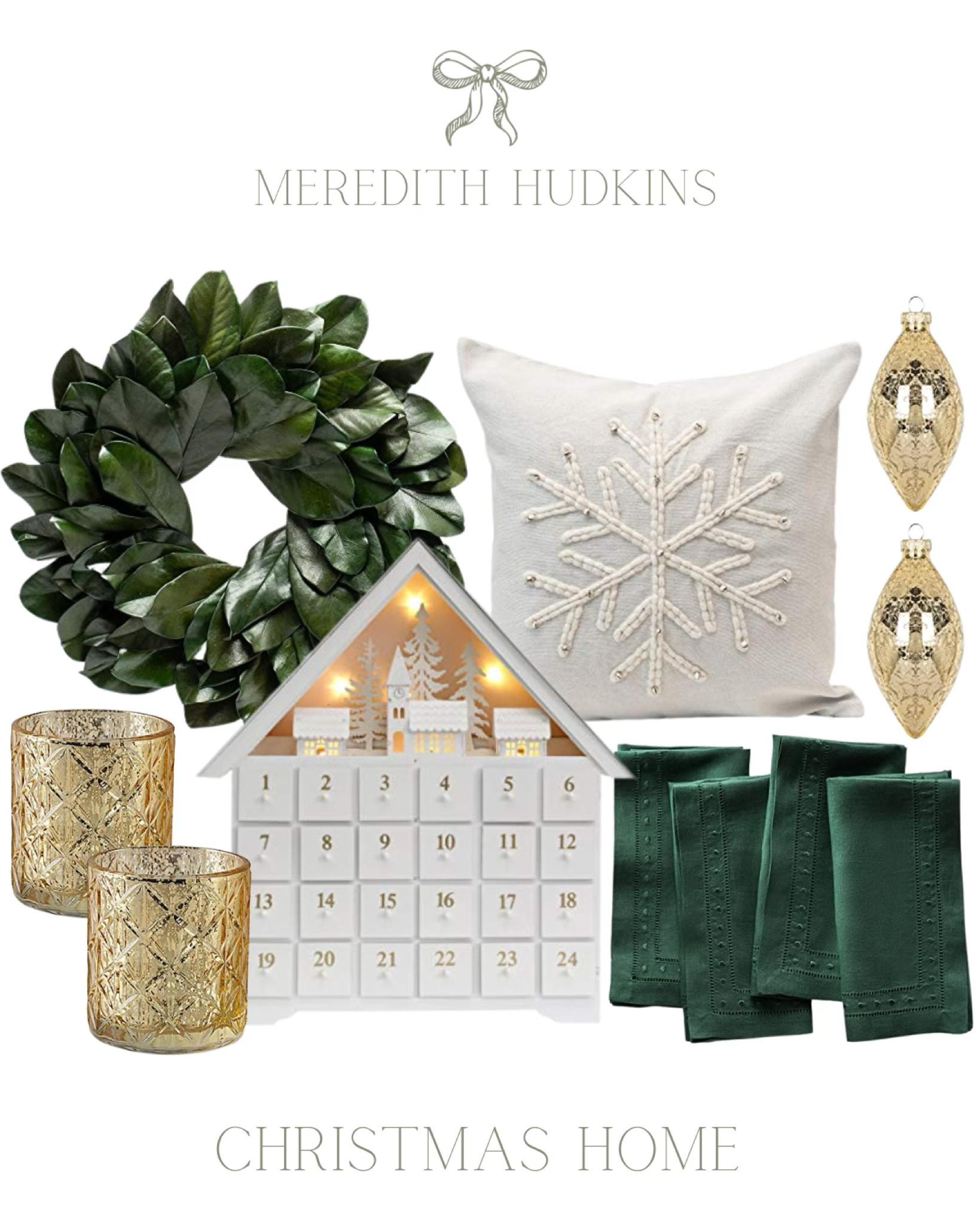 Christmas decorations, home decor, preppy, classic, traditional, holiday decor, traditional Christmas decor, advent calendar, magnolia wreath, Christmas wreath, front for wreath, gold ornaments, snowflake pillow, accent pillow, green cloth napkins

#LTKHome #LTKFindsUnder50 #LTKSaleAlert