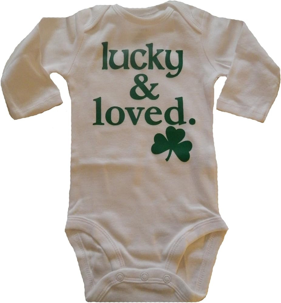 Custom Kingdom Baby Boys/Girls Lucky and Loved Irish Shamrock Long-Sleeved One-Piece Romper Bodys... | Amazon (US)