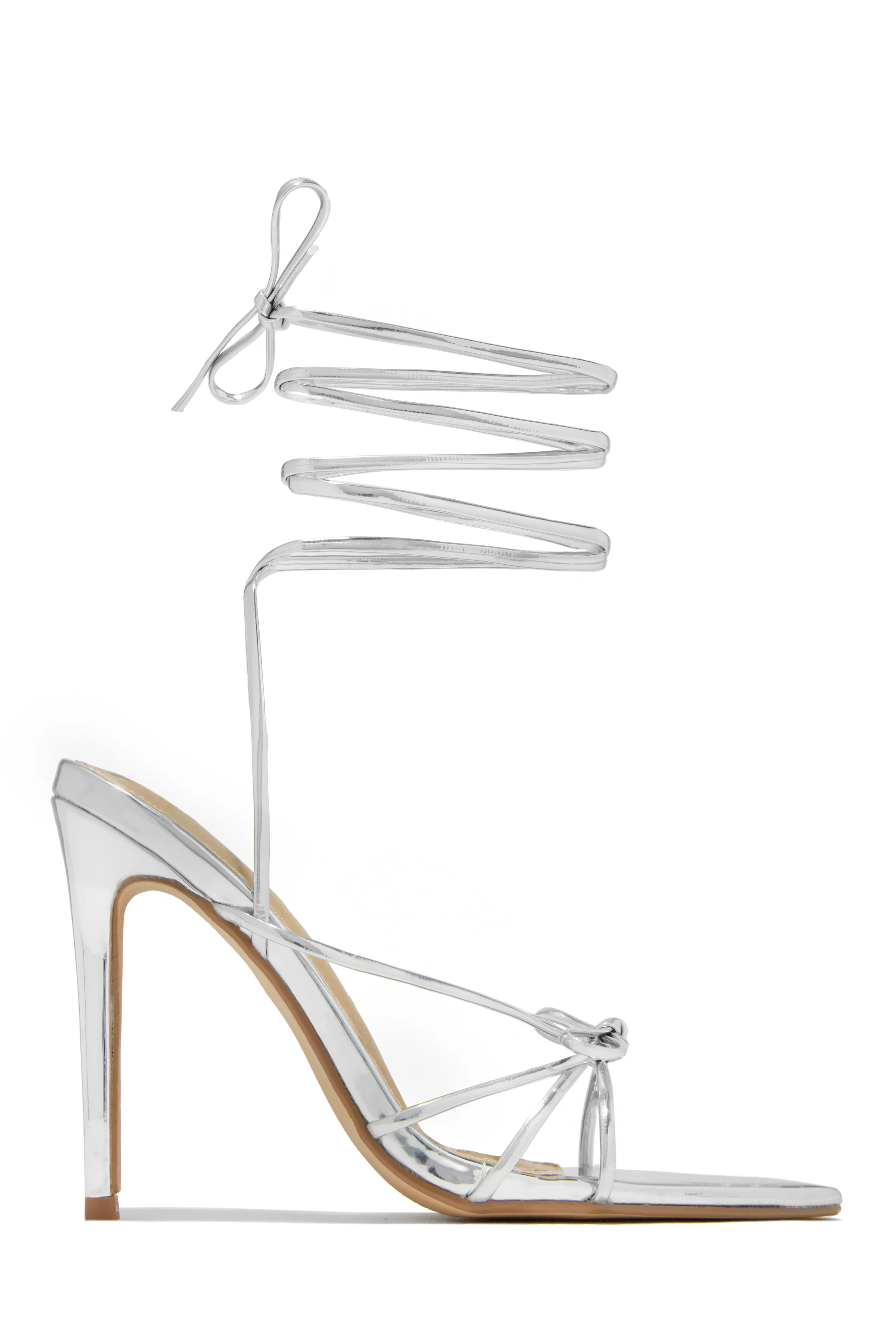 Joelle Lace Up High Heels - Silver 10 / Silver | MISS LOLA