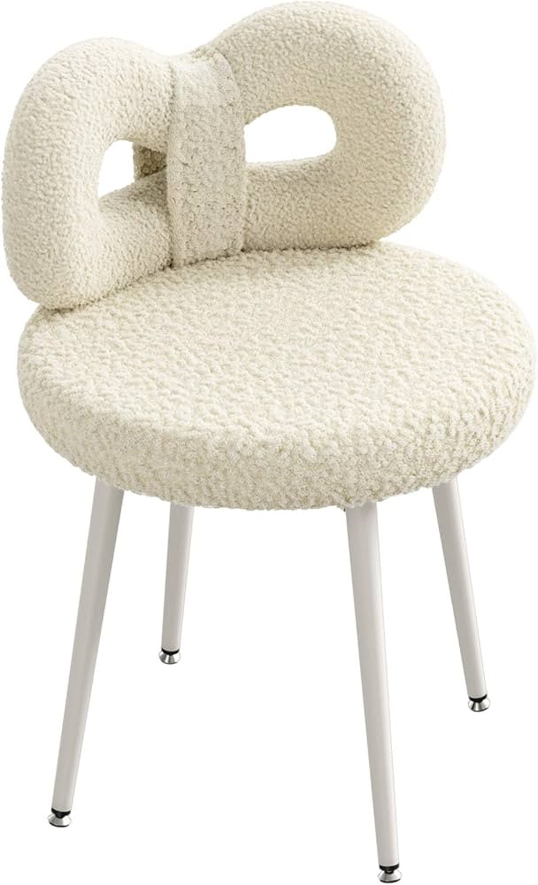 ROOMTEC Vanity Chair with Back No Wheels, Small Modern Upholstered Accent Chair with Cute Bow Bac... | Amazon (US)