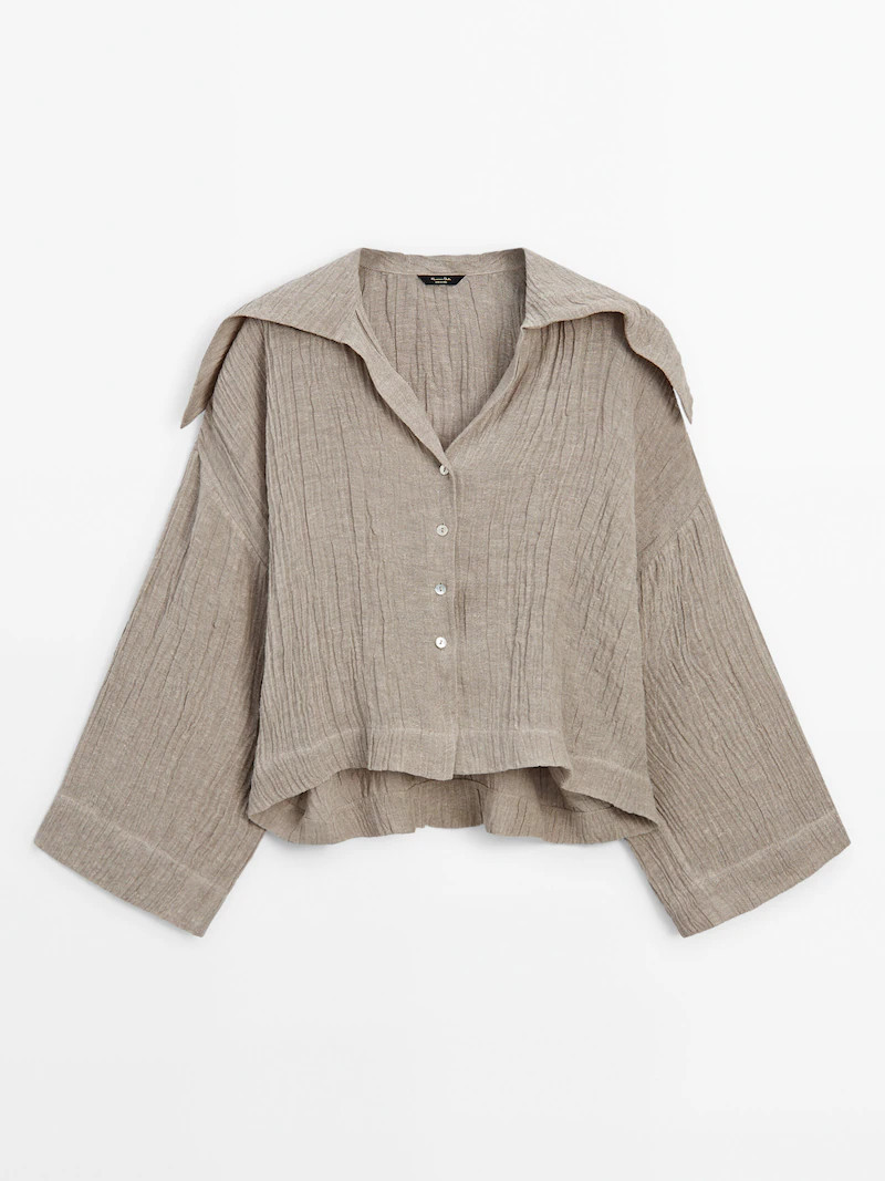 Waffle-knit shirt with sailor collar | Massimo Dutti UK