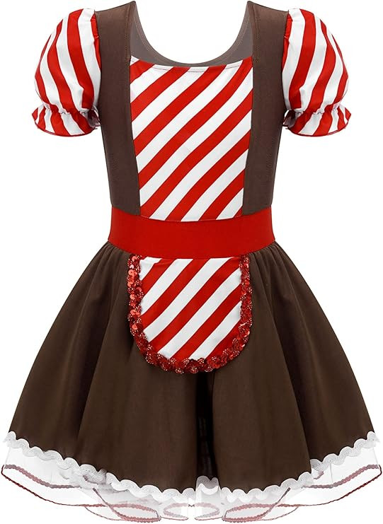 Kids Girls Gingerbread Dress Short Puff Sleeves Stripes Tutu Dance Dress Christmas Party Dancewea... | Amazon (US)