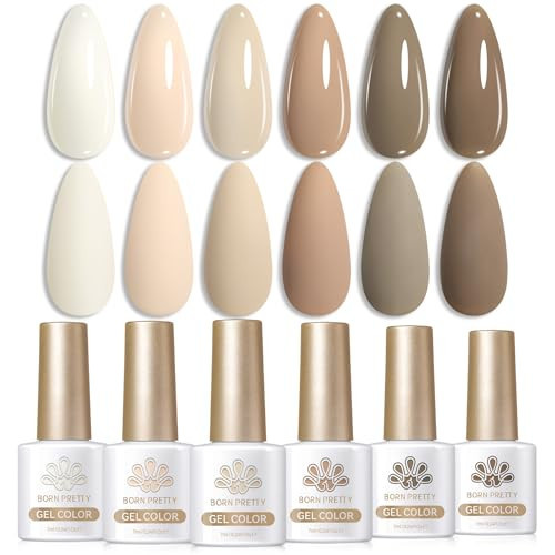 BORN PRETTY Nude Gel Nail Polish,Cream Beige White,Nude,Khaki,Brown,Chocolate Neutral Skin Tone Gel Polish Kit Soak Off Nail Art Manicure DIY Design Collection for Home and Salon | Amazon (US)