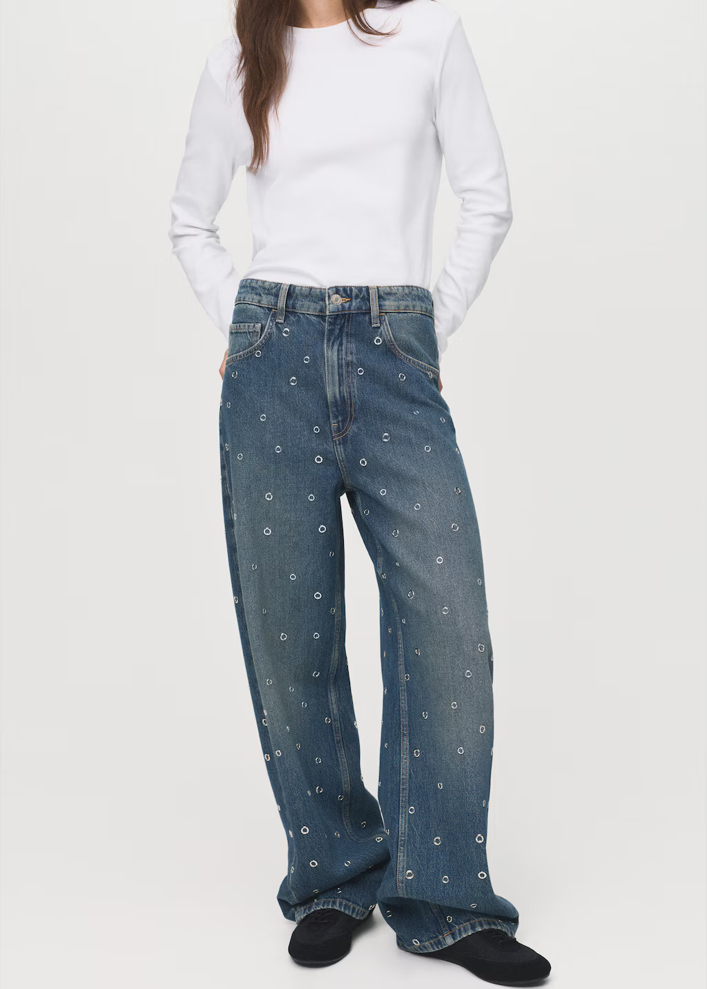 Barrel jeans with eyelets - Women | MANGO United Kingdom | MANGO (UK)