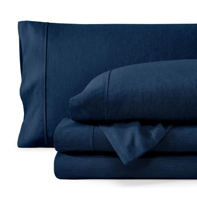 Full Heathered Dark Blue 4 Piece Ultra-Soft Double Brushed Sheet Set by Bare Home | Target