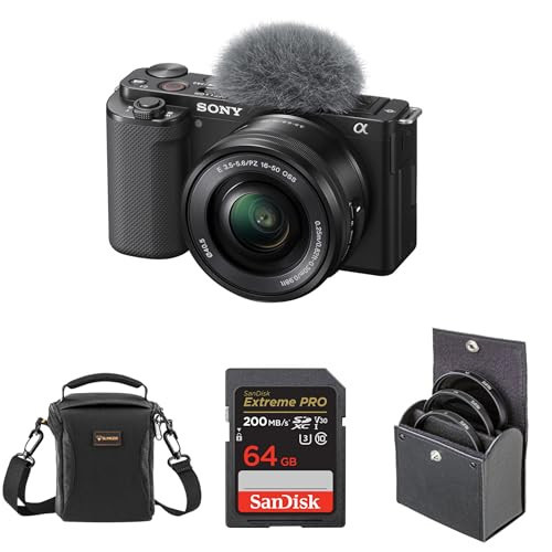 Sony ZV-E10 APS-C Mirrorless Interchangeable Lens Vlogging Camera with 16-50mm Lens, Black - Bundle with 64GB SD Card, Shoulder Bag, 40.5mm Filter Kit | Amazon (US)