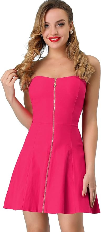 Allegra K Women's Strapless Exposed Zipper Front Tube Mini Party A-Line Dress | Amazon (US)