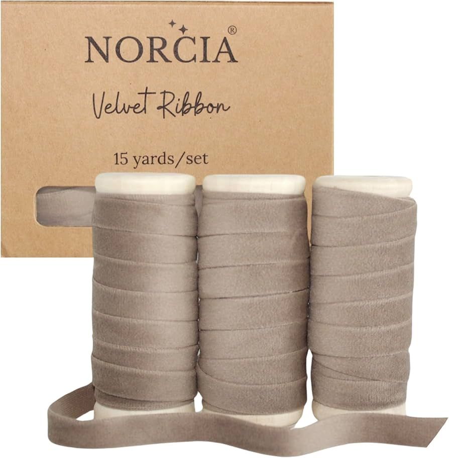 NORCIA Velvet Ribbon 3/8 inches 15Yd with Wooden Spool 3 Rollsx5Yd Eco-Friendly Christmas Ribbon ... | Amazon (US)