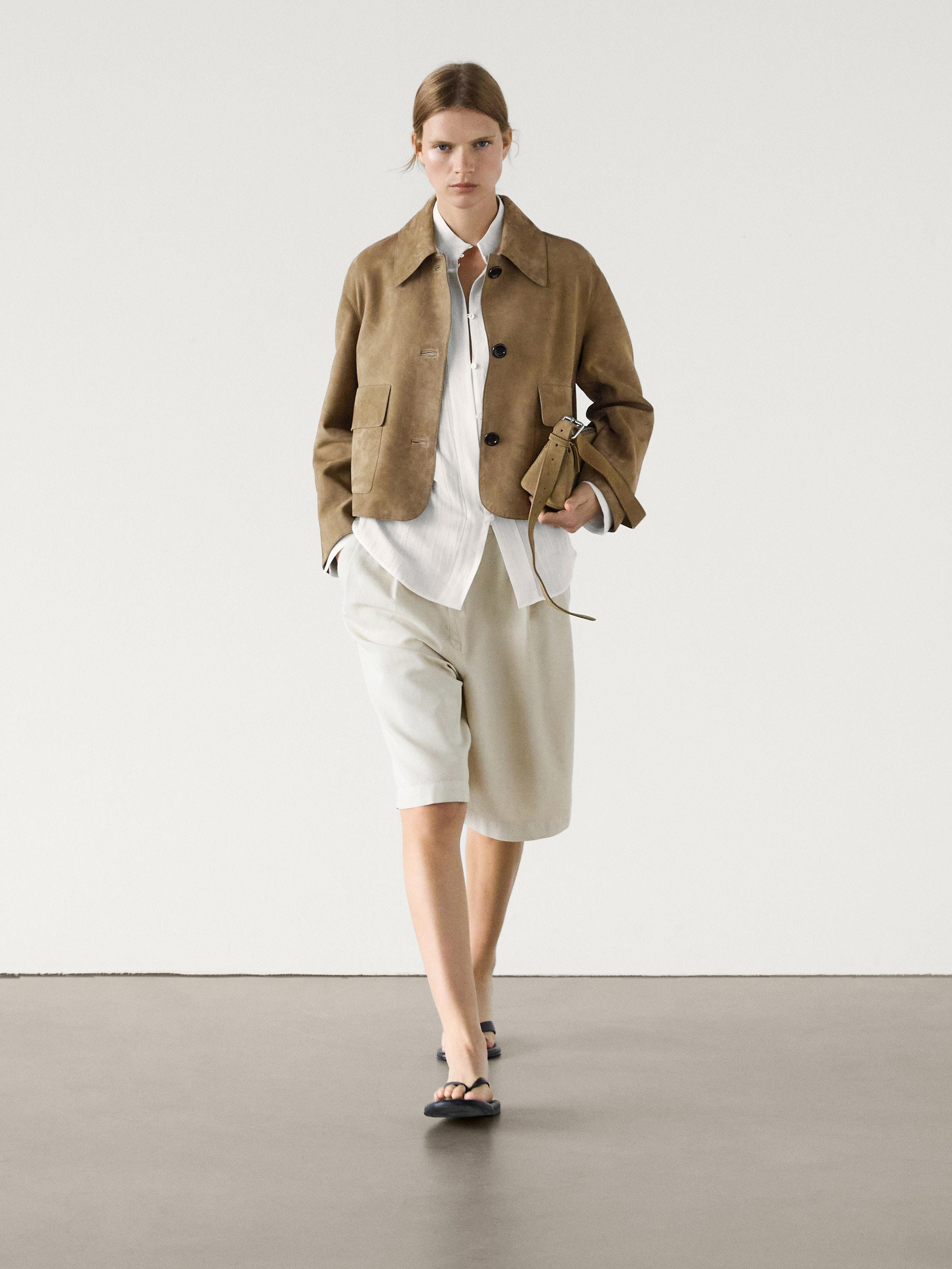Split suede leather jacket with pockets | Massimo Dutti US