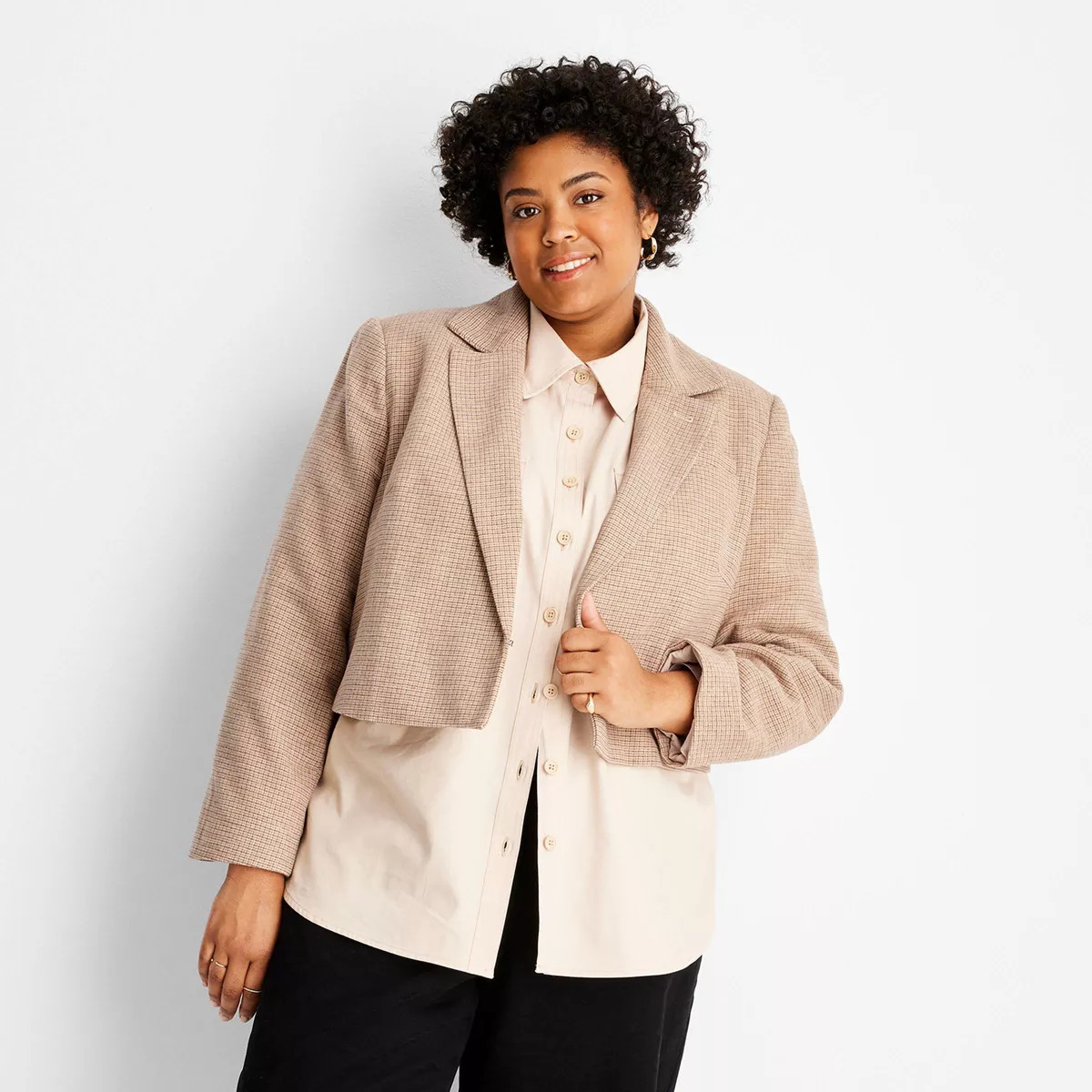 Women's Long Sleeve Plaid Cropped Blazer - Future Collective™ with Reese Blutstein Cream | Target