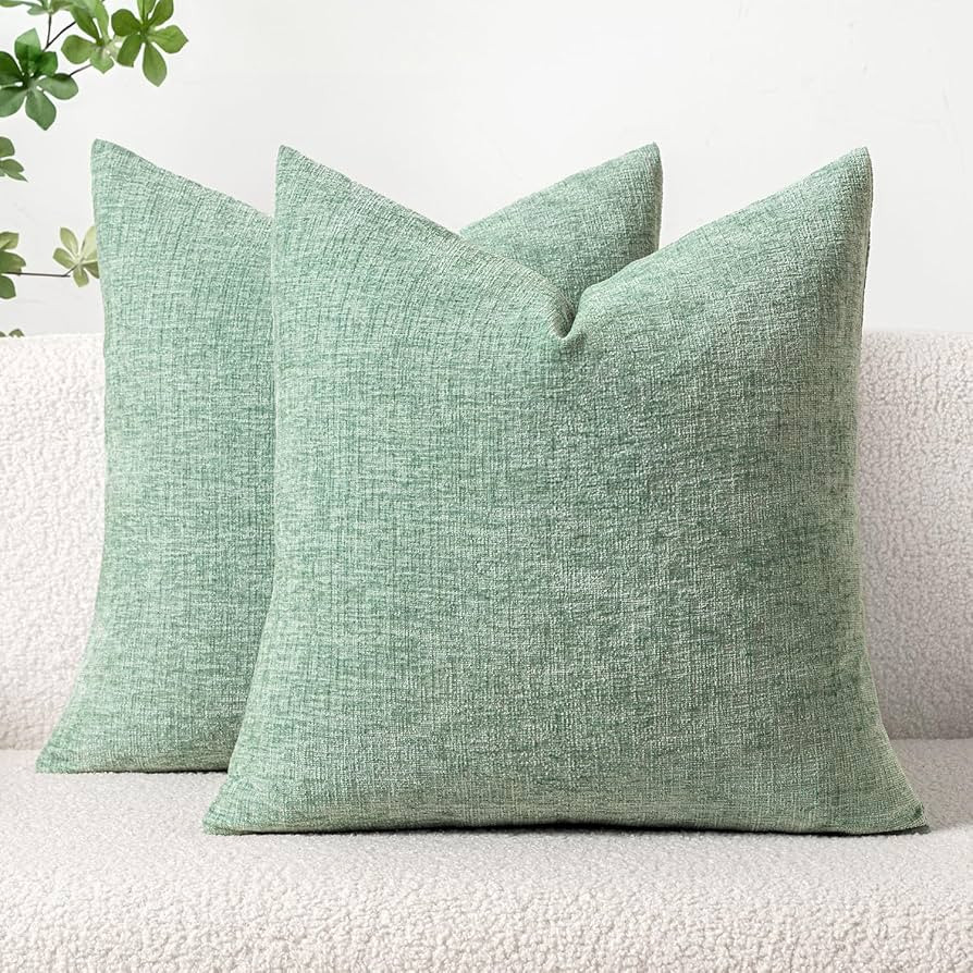 MIULEE Pack of 2 Couch Throw Pillow Covers 18x18 Inch Soft Greyish Green Chenille Pillow Covers f... | Amazon (US)