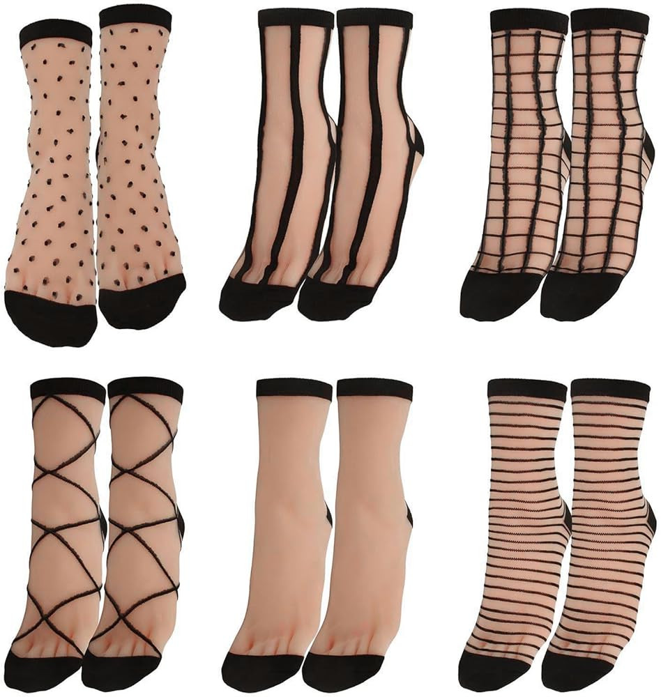 Sheer Socks Women, Lace Trouser Mesh Socks, Transparent Fishnet Ankle High Mid Calf Socks 6 Pairs | Amazon (US)