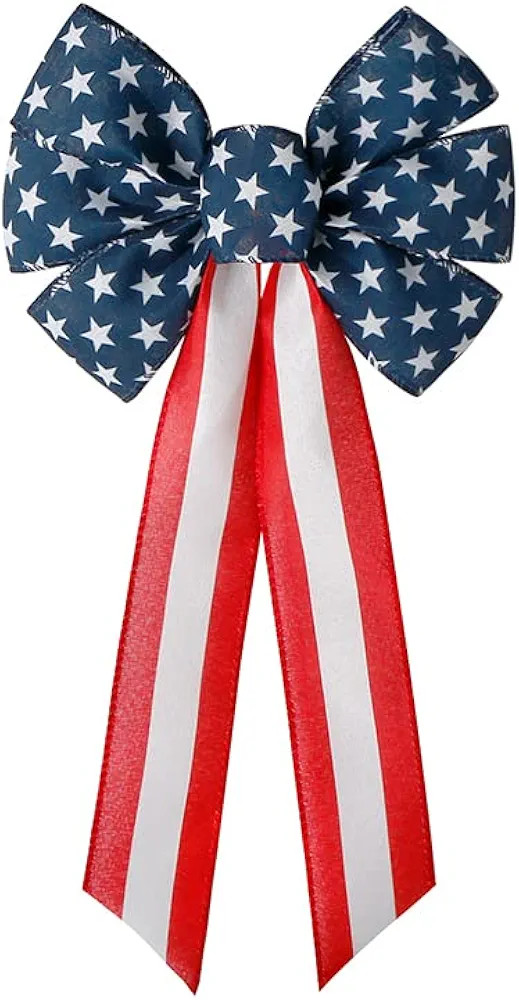 4th of July Patriotic Bow Red White Blue Stars Burlap Wreath Bows Decoration for Memorial Day, Ve... | Amazon (US)