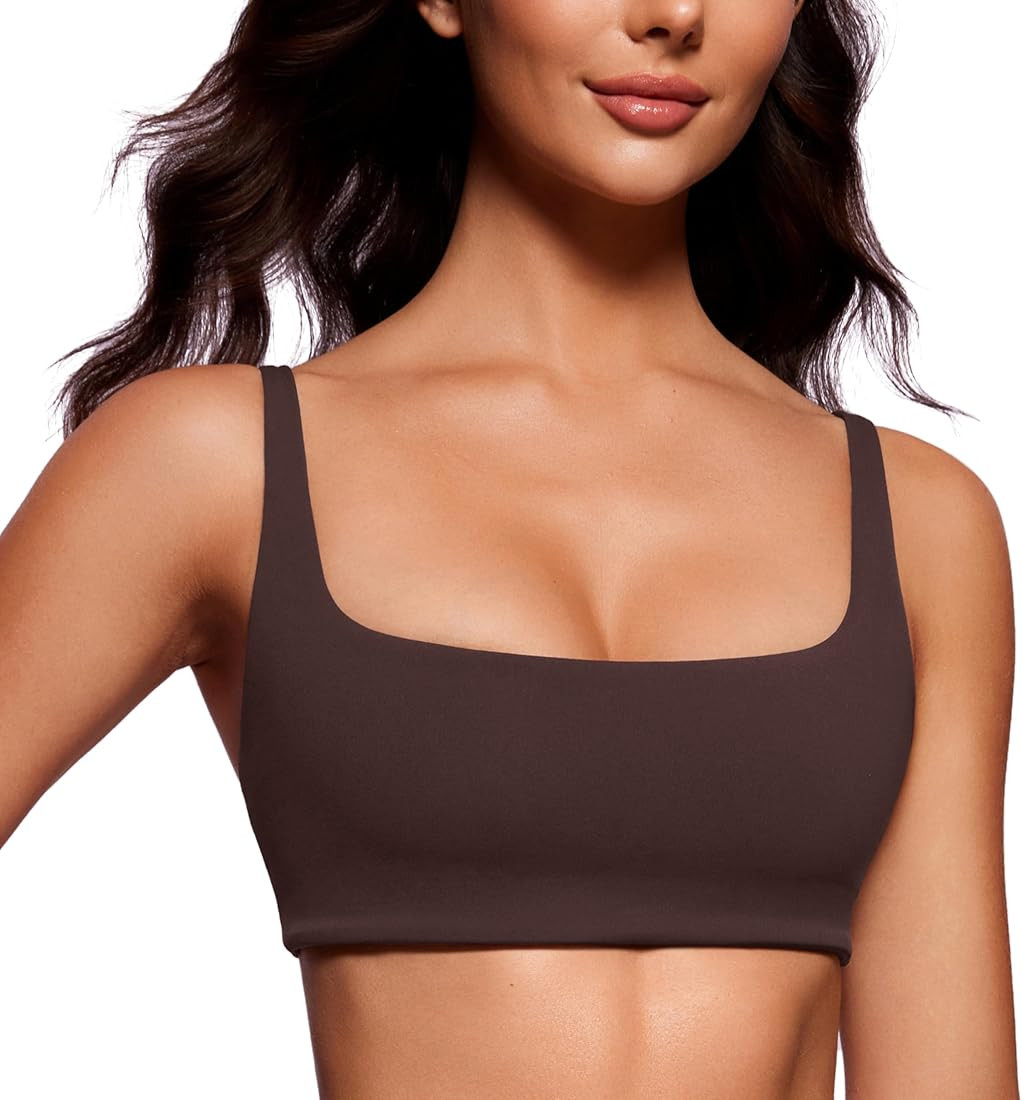 CRZ YOGA Butterluxe Spaghetti Strap Sports Bras for Women - Square Neck Yoga Wireless Bra Padded ... | Amazon (US)