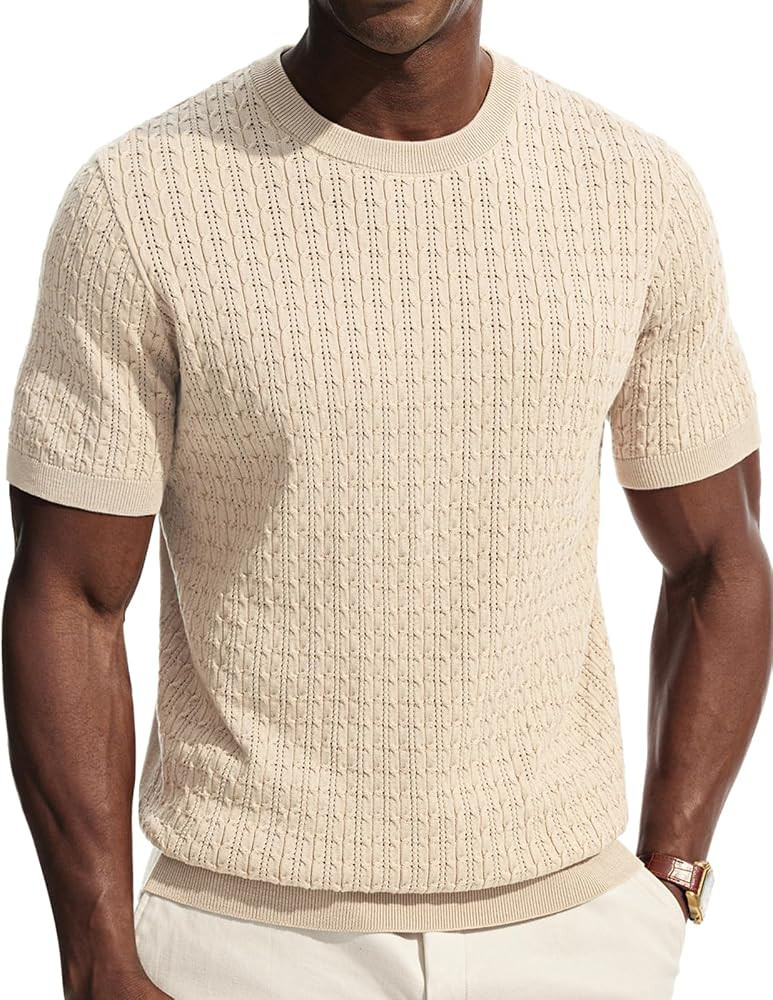 PJ PAUL JONES Mens T-Shirts Short Sleeve Textured Knit Shirt Casual Hollow Out Tee Shirts Crewnec... | Amazon (US)
