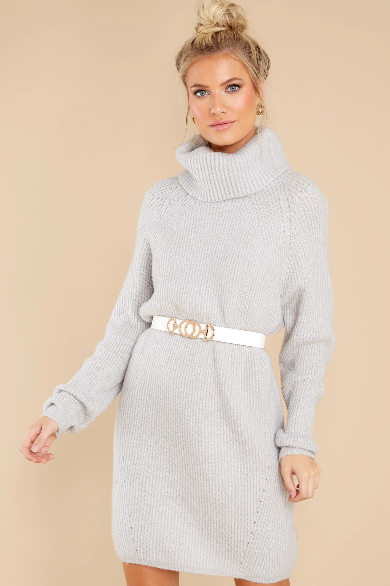 Shift In The Wind Light Grey Sweater Dress | Red Dress 