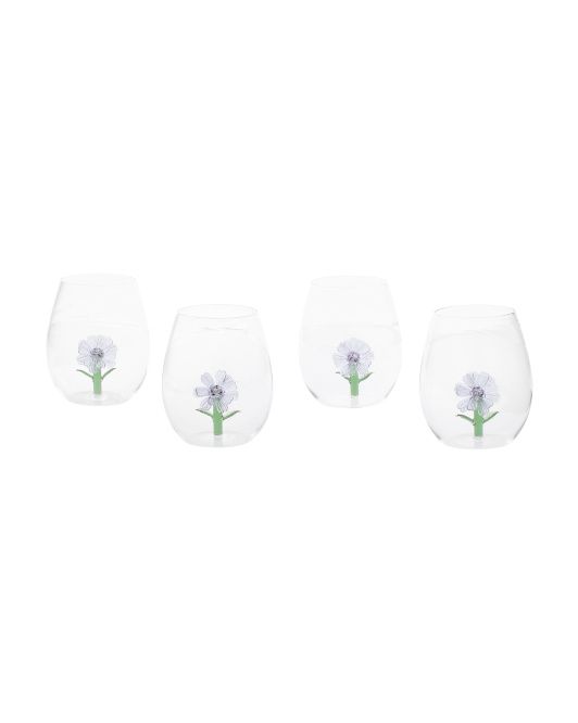 4pk Figural Flower Stemless Wine Glasses | TJ Maxx