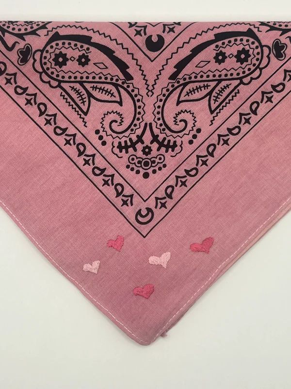 Hearts Hand Embroidered Bandana | Hibiscus Linens