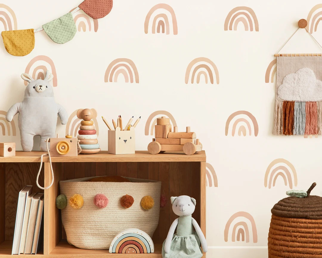 Watercolor Boho Rainbow Wall Decals Neutral Nursery Wall Decor, Kids Room Decal, Reusable Wall St... | Etsy (US)