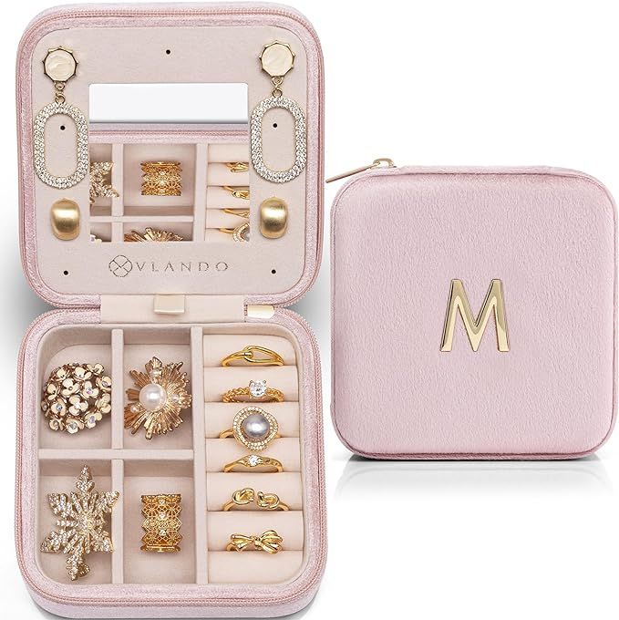 Vlando Mother's Day Gift for Women Girls, L Initial Travel Jewelry Case,  Small Jewelry Travel C... | Amazon (US)