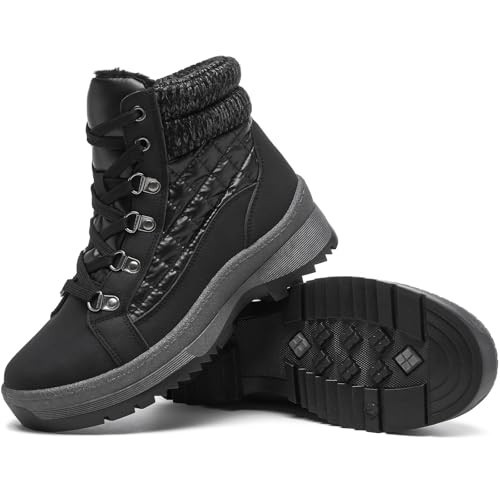 HEAWISH Womens Winter Boots,Brown Non Slip Combat Boots,Warm Fur Lined comfortable Snow Ankle Boot For Women(Black,US7.5) | Amazon (US)