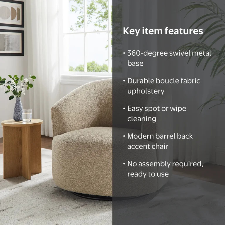 Mainstays Boucle Swivel Accent Chair, Taupe | Walmart (US)