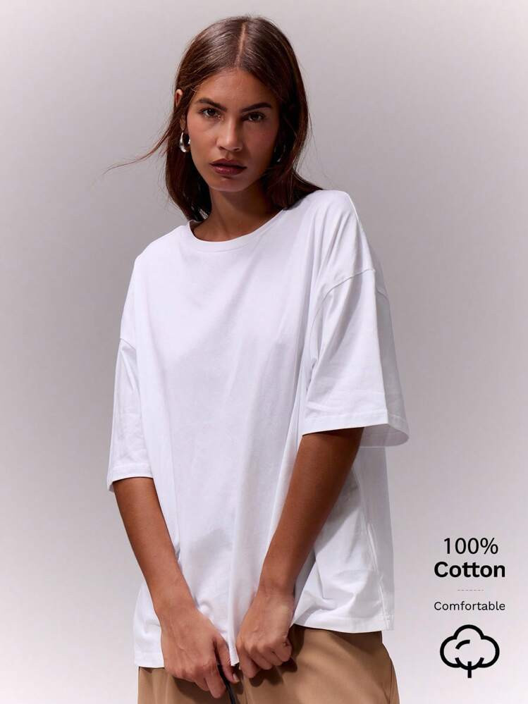 MUSERA Soft Oversized Crew Neck T Shirt Casual Capsule Wardrobe Everyday Oversized Tee Airport Ba... | SHEIN