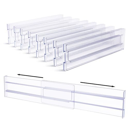 Vtopmart 8 Pack Drawer Dividers, 3.2" High Expandable from 12.2-21.4" Adjustable Drawer Organisers，Clear Plastic Drawers Separators for Clothing, Kitchen Utensils and Office Storage | Amazon (UK)