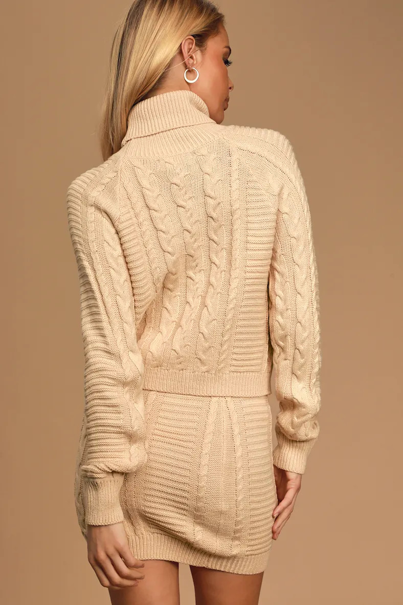 In the Cards Beige Cable Knit Two-Piece Sweater Dress | Lulus (US)