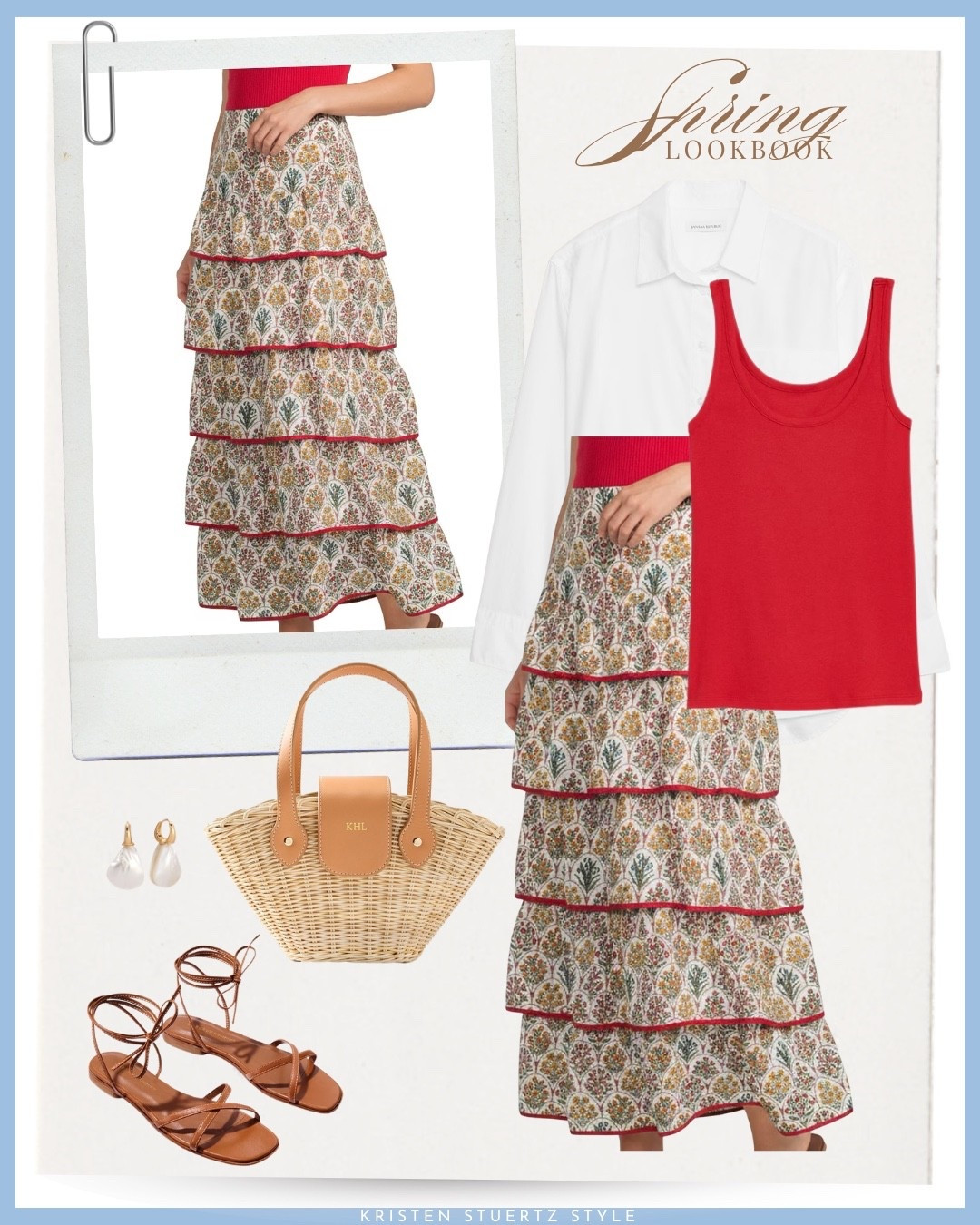 A maxi skirt outfit for spring, summer, and your upcoming vacation!

I’ve paired this floral tiered maxi skirt with a red tank top, a button up shirt, Mark & Graham wicker bag, ankle wrap sandals and pearl earrings.

@ltk 

#date night outfits #spring outfits 2026 #vacation outfits beach #ltkshoecrush

#LTKootd #LTKOver40 #LTKTall